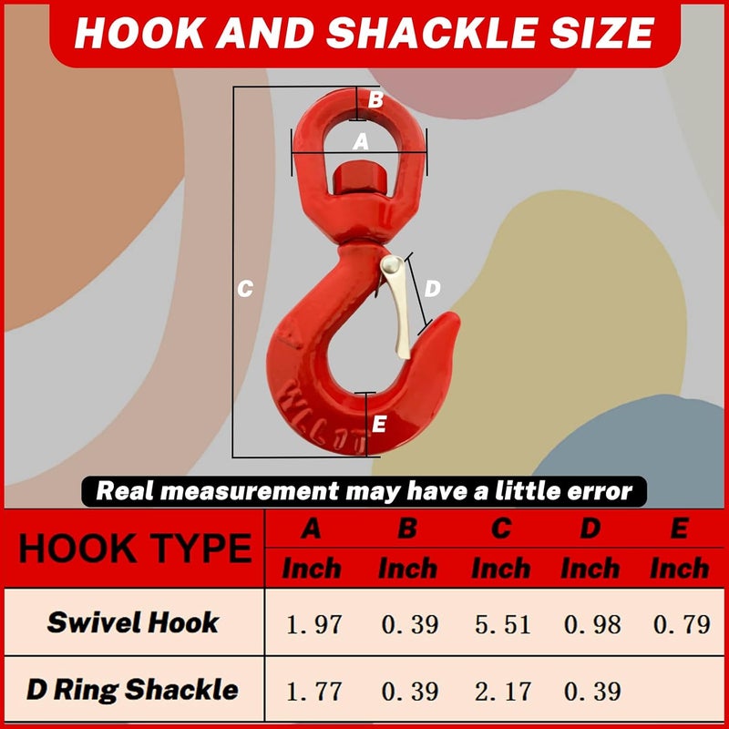 HENBOW 1 Ton Swivel Lifting Hooks,G80 Safety Tow Chain Hooks with Latch,2200Lbs Safety Load Limit,Heavy Duty Alloy Steel Round Rotating Sling Towing Log Hook for Lifting and Towing - Image 5
